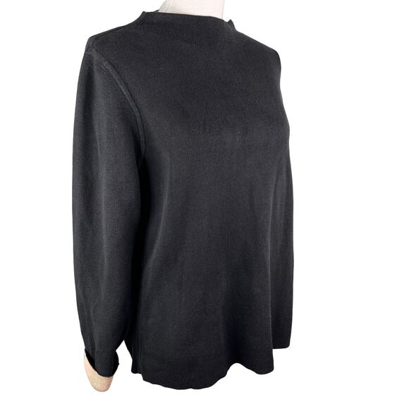 Eileen Fisher Sweater Large Silk Blend Black Beige Contrast Sleeve - Picture 14 of 15
